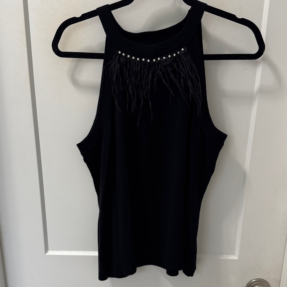 NWT Sleeveless Top with Feather and Pearl Details SZ XL